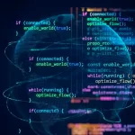 Un mundo digital y líneas de código de programación sobre él.