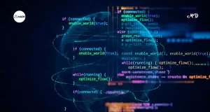 Un mundo digital y líneas de código de programación sobre él.