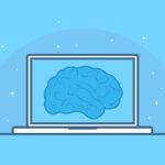 Laptop con la imagen de un cerebro de fondo