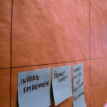 Pared con algunos post its, para crear una idea