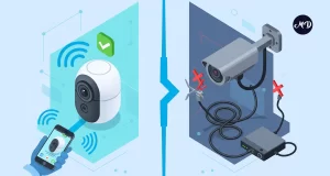 Cámara inalámbrica frente a cctv y un celular administrando la visión