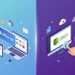 Diseño de Microsoft 365 o Office 2021 y sus aplicaciones en un fondo azul.