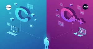 Diseño digital de dos rutas de aprendizaje de programacion, por un lado C y por el otro C++