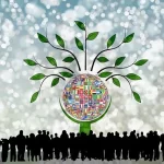 Mundo ecológico rodeado de personas y naciones unidas