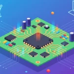 diseño digital de una placa PCB con sus componentes