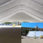 Carpa de la instalación de la pista de hielo en la plaza de las tres garantías en Iguala de la independencia.