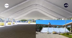 Carpa de la instalación de la pista de hielo en la plaza de las tres garantías en Iguala de la independencia.