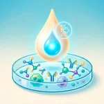 Gota de leche con estructuras biologicas y celulas.