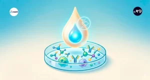 Gota de leche con estructuras biologicas y celulas.