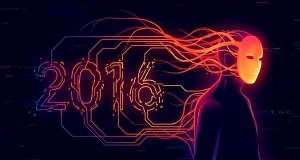 Figura humana desvaneciéndose y detrás el numero 2016