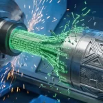 Torno mezclándose con código CNC mientras opera.