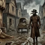 Medico con mascara de cuervo en una epoca mediaval donde la peste tenia enferma a la poblacion.