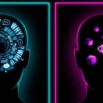 Dos siluetas de personas, una persona con muchas ideas en su mente, la segunda con figuras geométricas en su cabeza.