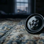 Botón sobre una cama, representando la película Coraline.