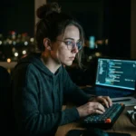 Mujer frente a una computadora