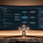 Computadora de escritorio mostrando un panel de trabajo con un dashboard de ia.