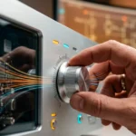 Una perilla de un aparato de sonido, conectada a un circuito interno.