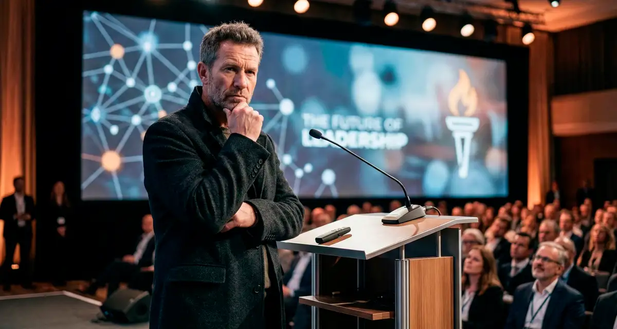 Hombre observando mientras que una audiencia espera su opinion.