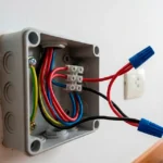 Conexión de varios cables en una caja de plástico.