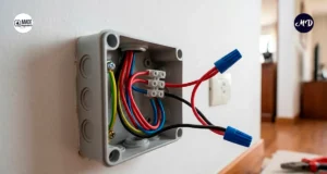 Conexión de varios cables en una caja de plástico.