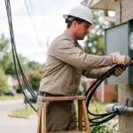 Personal técnico realizando una instalación eléctrica.