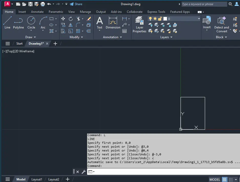 Lista de comandos ejecutados en la lección 1 del curso de AutoCAD por MADE Ingeniería